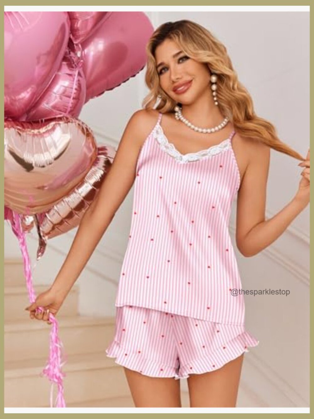 Satin Camisole and Ruffle Shorts Pajama Set - Picture 2 of 6